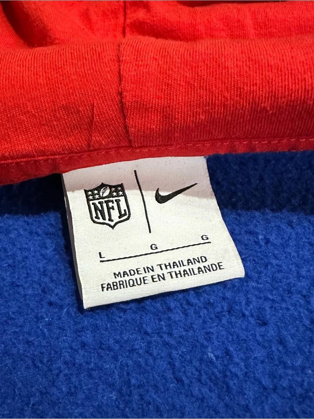 Nike Blue Buffalo Bills Assymetrical Zipper Hoodie with Red Trim Women’s Large